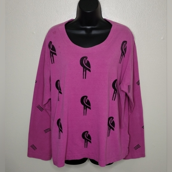 Ad libs Tops - VTG 80s 90s Women's XL Shirt Single Stitch USA AOP Flamingo Ad Libs Pink